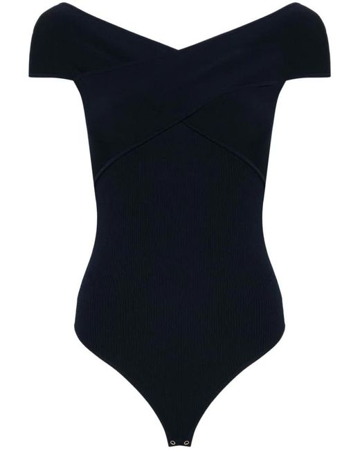 Michael Kors Blue Off-shoulder Ribbed Bodysuit
