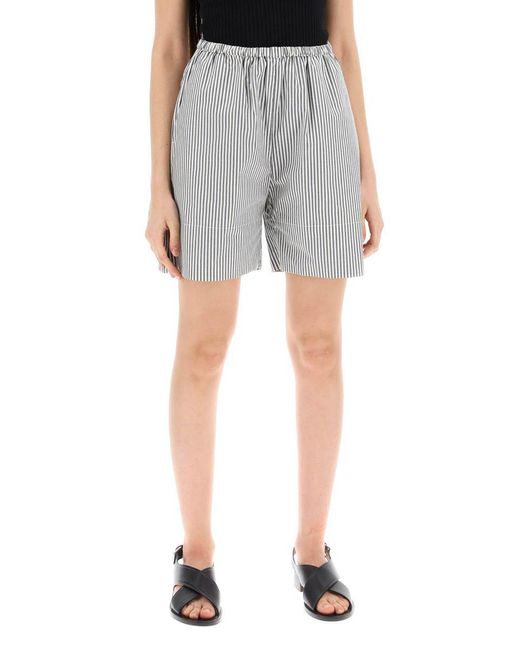 By Malene Birger Gray "Striped Siona Organic Cotton Shorts"