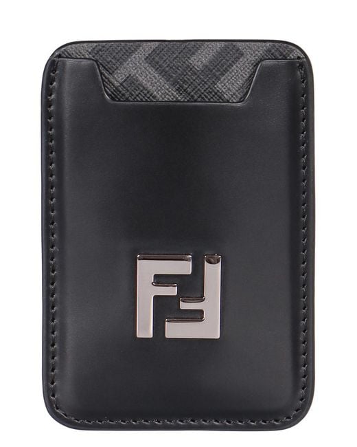 Fendi Black Squared Ff Leather Card Holder for men