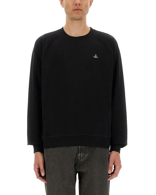 Vivienne Westwood Black Raglan Sleeve Sweatshirt With Embroidered Detail for men