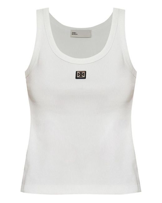 Tory Burch White Logo Cotton Tank Top