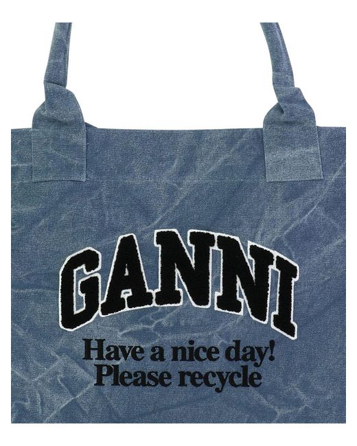 Ganni Blue Oversize Canvas Tote Bag
