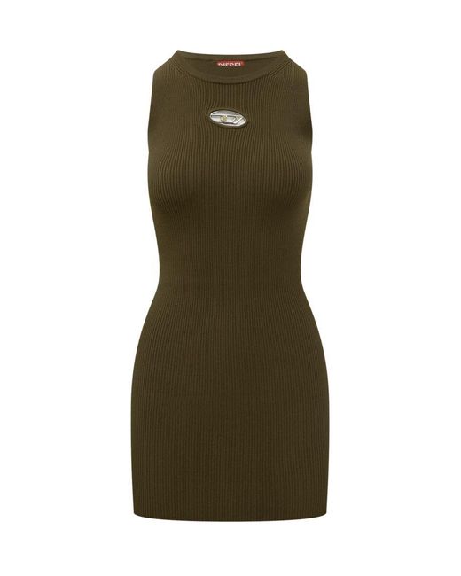 DIESEL Green Fitted Dress With Metallic Logo