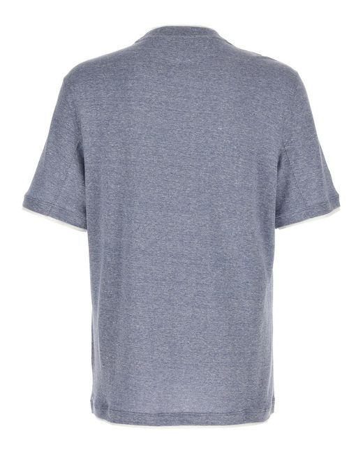 Brunello Cucinelli Blue Double Hem T-Shirt for men