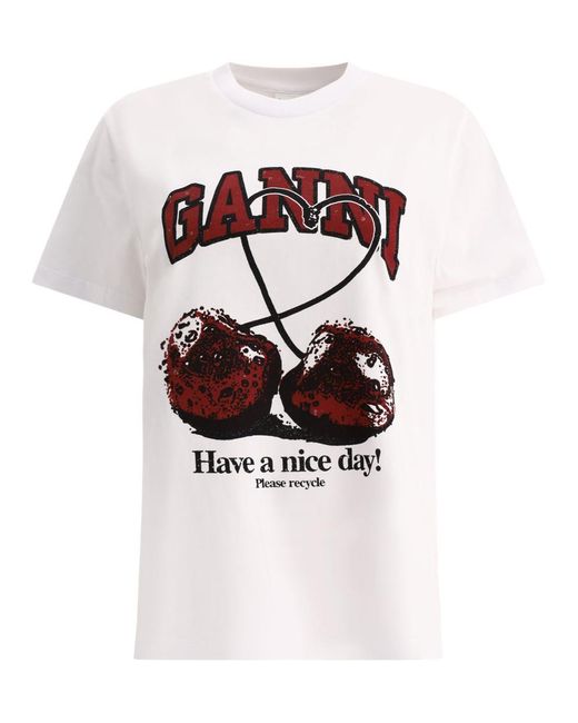 Ganni White "Cherry" T-Shirt