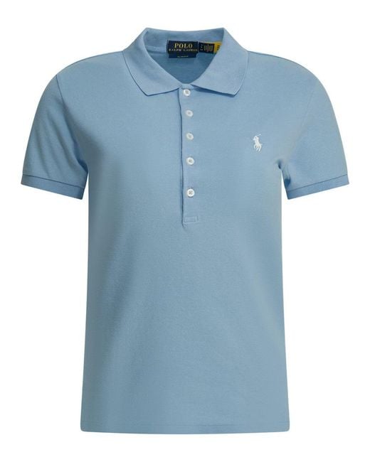 Polo Ralph Lauren Blue Slim-Fit Stretch Polo Shirt With Logo