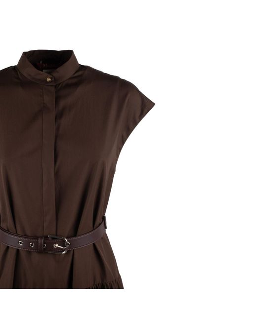 Max Mara Cotton Chemise Dress With Ruffles in Brown | Lyst