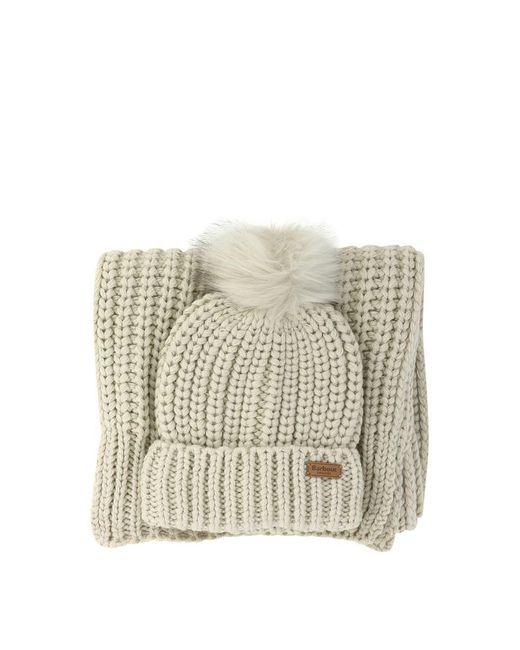 Barbour Natural "Saltburn" Beanie And Scarf Set