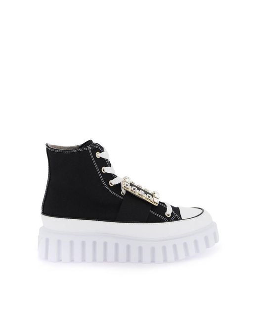 Roger Vivier Black Viv' Go-thick Canvas High-top Sneakers With Buckle