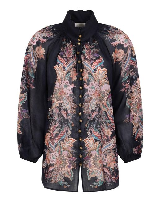 Zimmermann Black 'Rhiannon Billow' Blouse With High Neck And All-Over Paisley Print