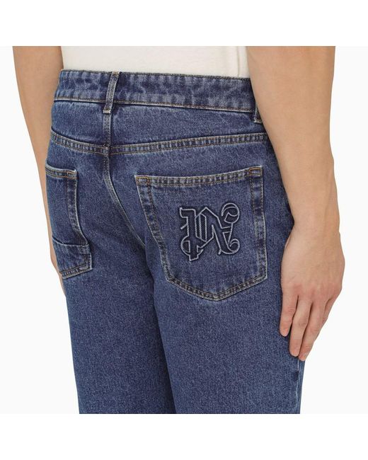 Palm Angels Blue Jeans With Monogram Embroidery for men
