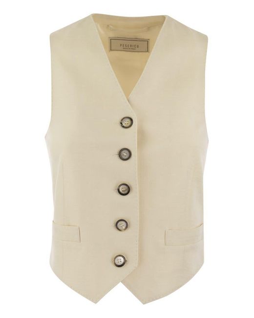 Peserico Natural Single-breasted Waistcoat In Stretch Viscose-blend Canvas