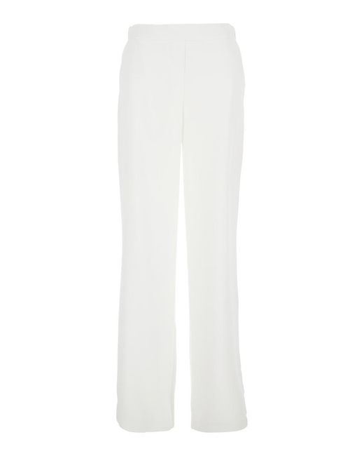 Plain White Pants With Rear Elastic Waist And Wide Leg
