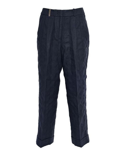 Peserico Blue Textured Trousers With Mid-Rise Waist
