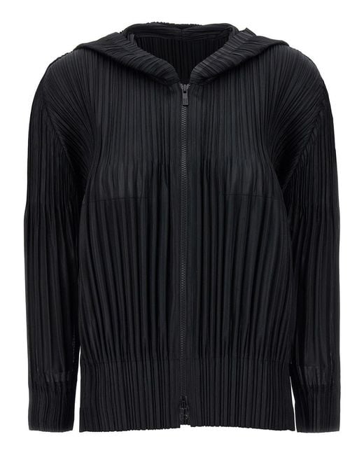 Pleats Please Issey Miyake Black 'Fluffy Basics' Hooded Blouse