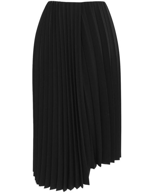 Saint Laurent Black Asymmetric Pleated Midi Skirt