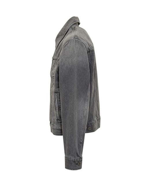 MARINE SERRE Gray Marine Grey Denim Jacket Greenhouses With Lunar Patterning for men
