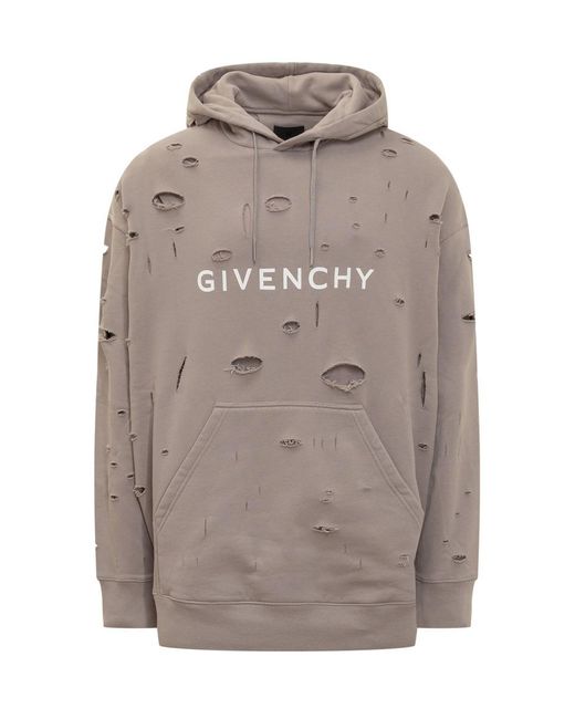 Givenchy Gray Sweatshirt In Tattered Gauze Fabric for men