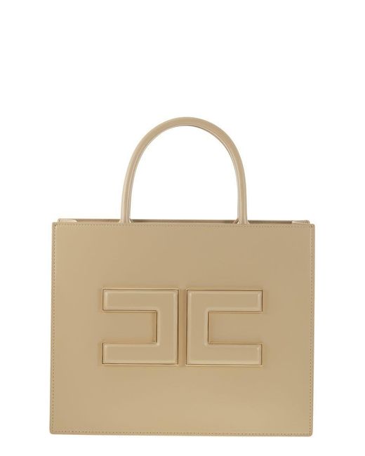 Elisabetta Franchi Natural Medium Tote Bag With Logo