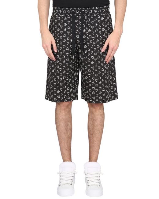 Dolce & Gabbana Black Heart Print Bermuda Shorts for men