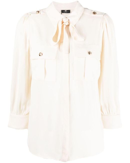 Elisabetta Franchi White Attached Scarf Shirt