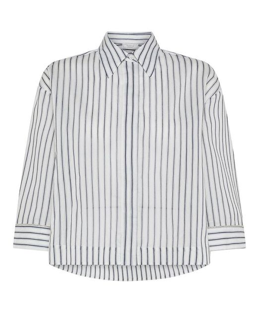 Peserico White Cotton And Silk Shirt With Striped Pattern