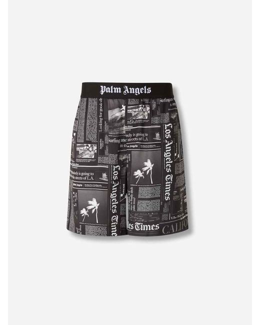 Palm Angels Black Newspaper Print Bermudas for men