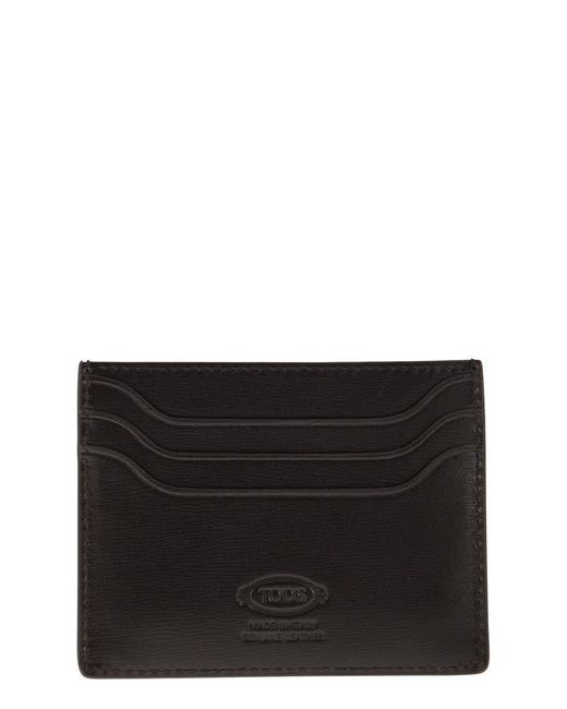 Tod's Black Leather Card Holder With Logo for men