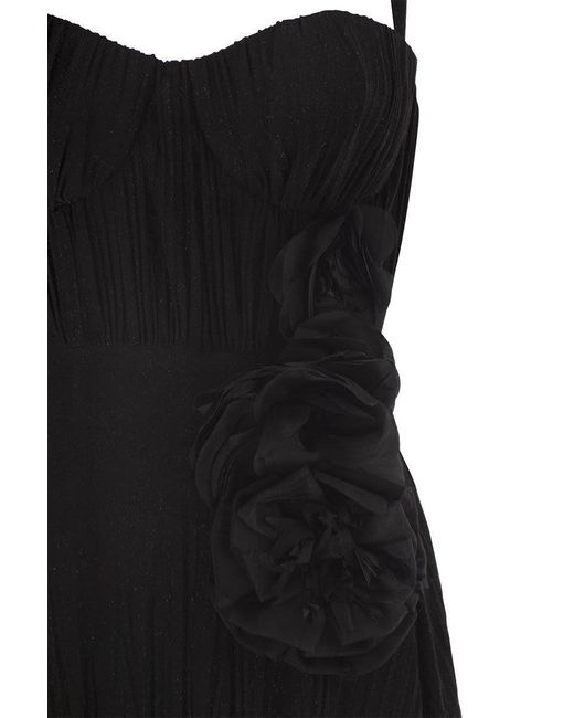Elisabetta Franchi Black Carpet Lurex Jersey Dress With Embroidered Flower