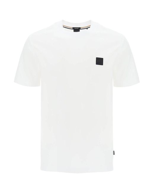 Boss White Regular Fit T-Shirt With Patch Design for men