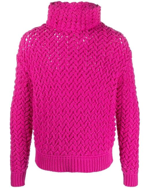Valentino Garavani Pink Knitted Funnel-neck Jumper for men
