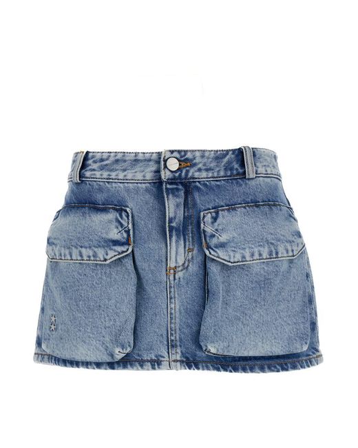 ICON DENIM 'gio' Mini Blue Skirt With Patch Pockets In Cotton Denim Woman
