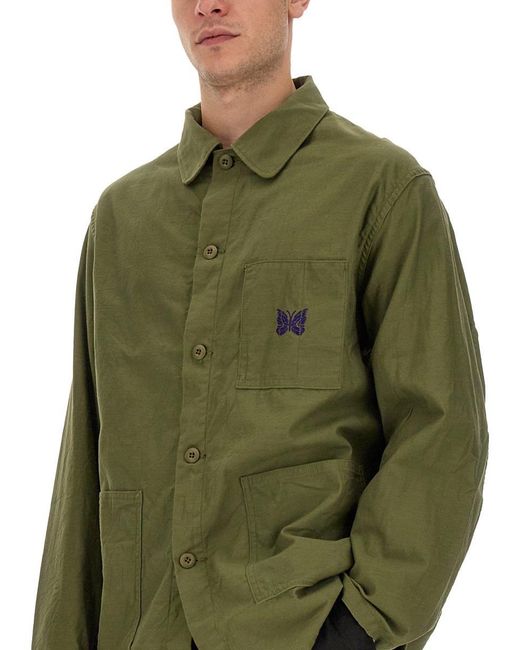 Needles Green Shirt With Logo Embroidery for men