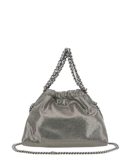 Stella McCartney Gray 'Falabella' Metallic Crossbody Bag With Chain-Link Shoulder Strap And Logo Charm On The Front