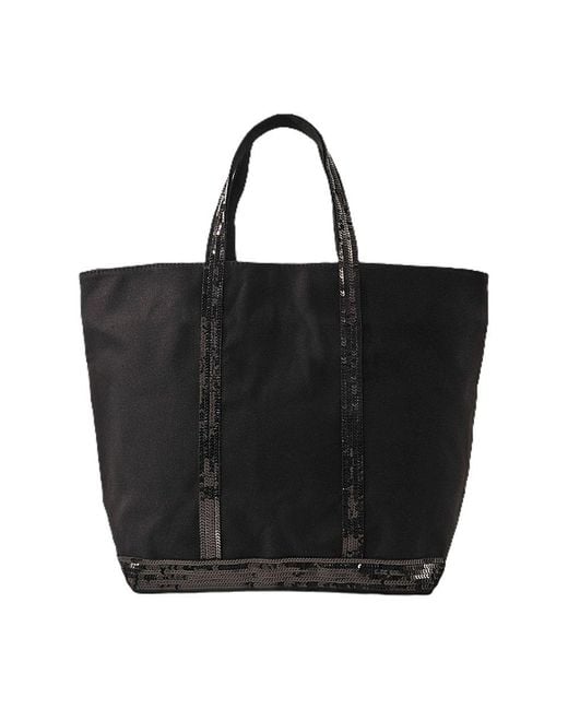 Vanessa Bruno Black Canvassequin Tote L + Zip