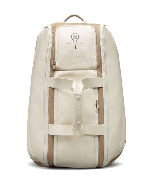 Brunello Cucinelli White Leather And Nylon Tennis Backpack for men