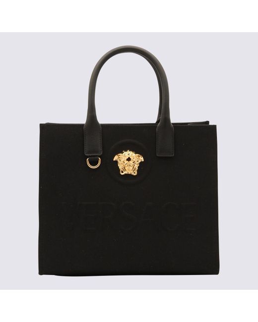 Versace Black Leather Medusa Tote Bag
