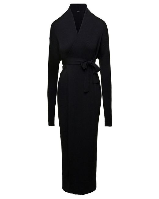 Balenciaga Maxi Black Wrap Dress With Waist Belt In Silk Woman