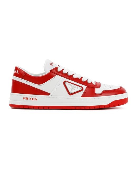 Prada Leather Downtown Sneakers Shoes in Red | Lyst