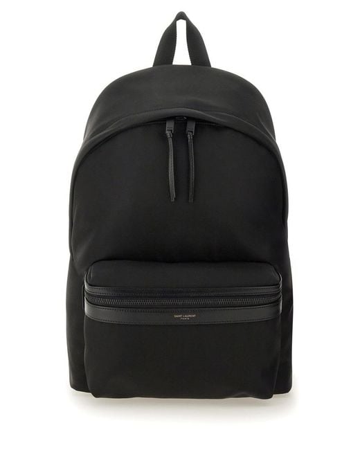 Saint Laurent Black City Backpack Made Of Econylâ, Soft Leather And Nylon for men