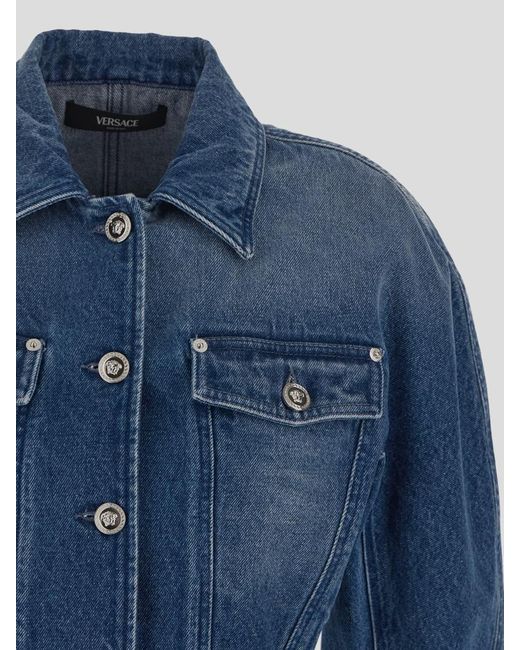 Versace Blue Rounded Crop Denim Jacket