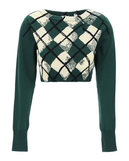 Burberry Green Cotton Pullover With Argyle Pattern