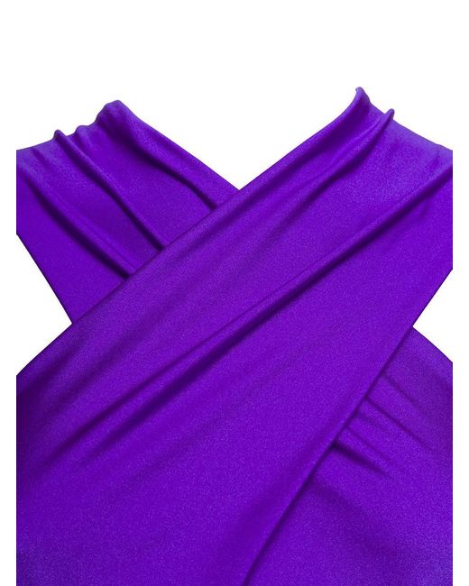 ANDAMANE Purple 'hola' Violet Jumpsuit With Halterneck And Cut-out In Stretch Polyamide Woman