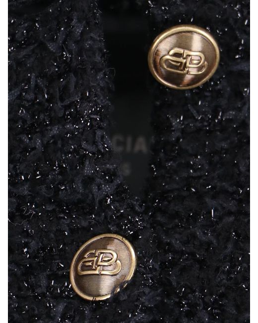 Balenciaga Black Cotton Blend Tweed Cropped Cardigan