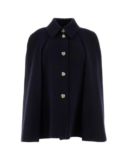 Chloé Cape-effect Wool Coat in Blue | Lyst