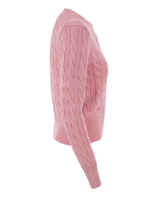 Polo Ralph Lauren Pink Plaited Cardigan With Long Sleeves