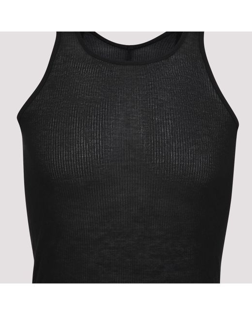 Rick Owens Black Ribbed Sleeveless Top With Rounded Hem for men