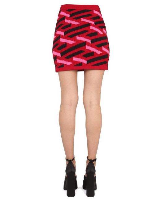 Versace Red La Greca Knit Skirt