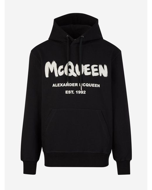 Alexander McQueen Black Printed Hood Sweatshirt for men