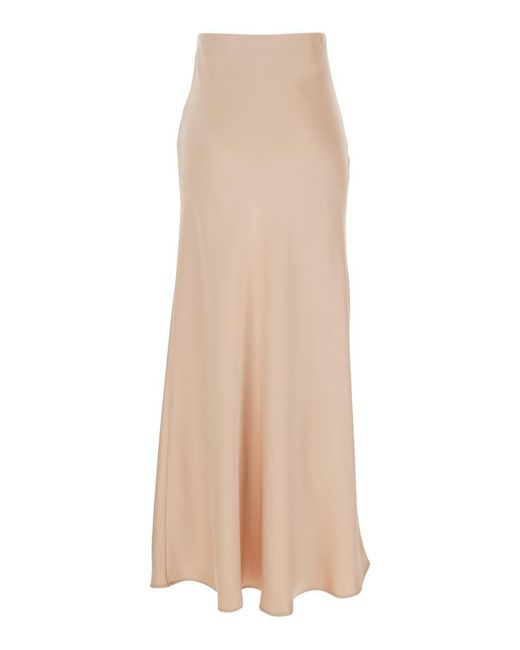 Plain Natural Long Skirt With Ruffle Detail